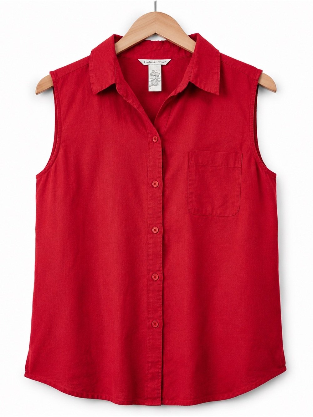 Malcolm & Co. II 100% Irish Linen Sleeveless Button Front Top Red 2X Plus Size